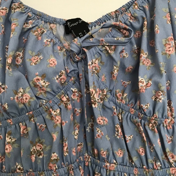 Streetwear Society Long Sleeve Sweetheart Neckline Tie Floral Dress S Blue Peach - Picture 3 of 15